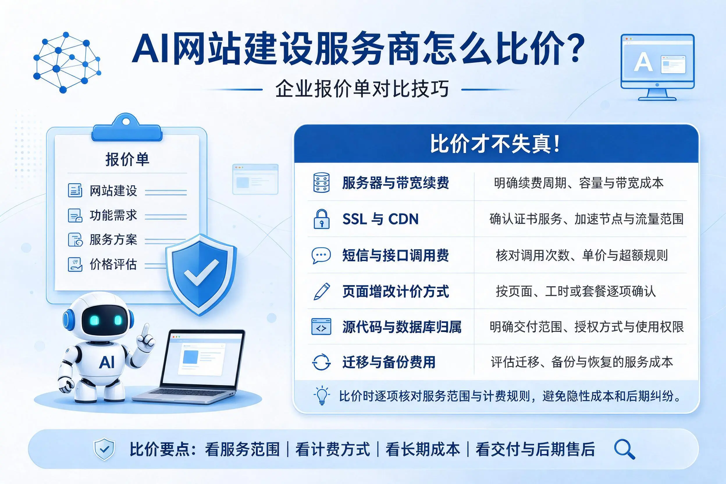 AI网站建设服务商怎么比价？黔东南企业报价单对比技巧
